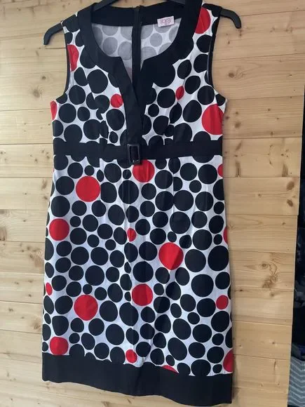 Libra Women’s Black White & Red Dress Knee Length UK Size 12 VGC - Picture 2 of 10